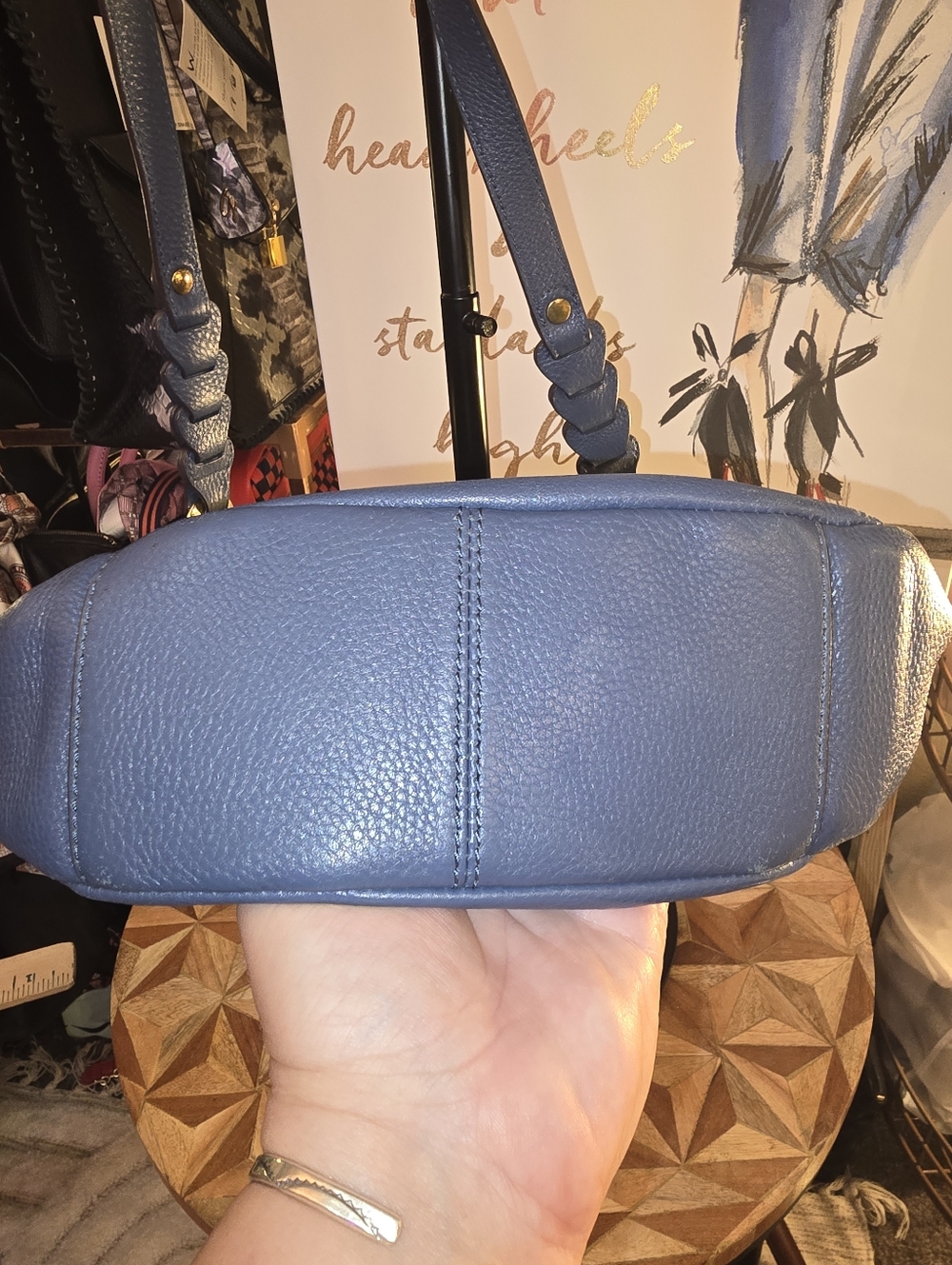 Cobalt Blue Leather Crossbody Bag with Gold Hardware By OrYany - Picture 12 of 12